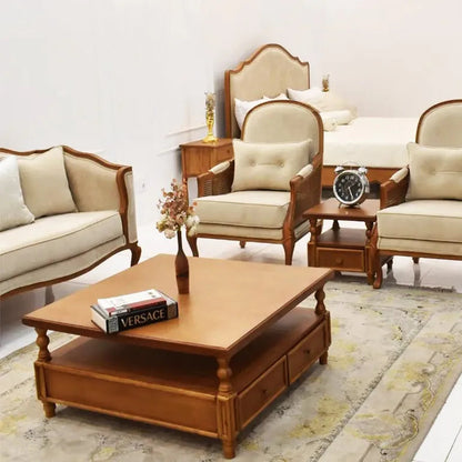 Classic Wooden Sofa Set – Elegant Traditional Living Room Design