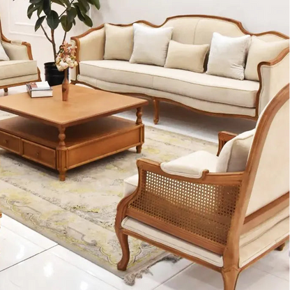 Classic Wooden Sofa Set – Elegant Traditional Living Room Design