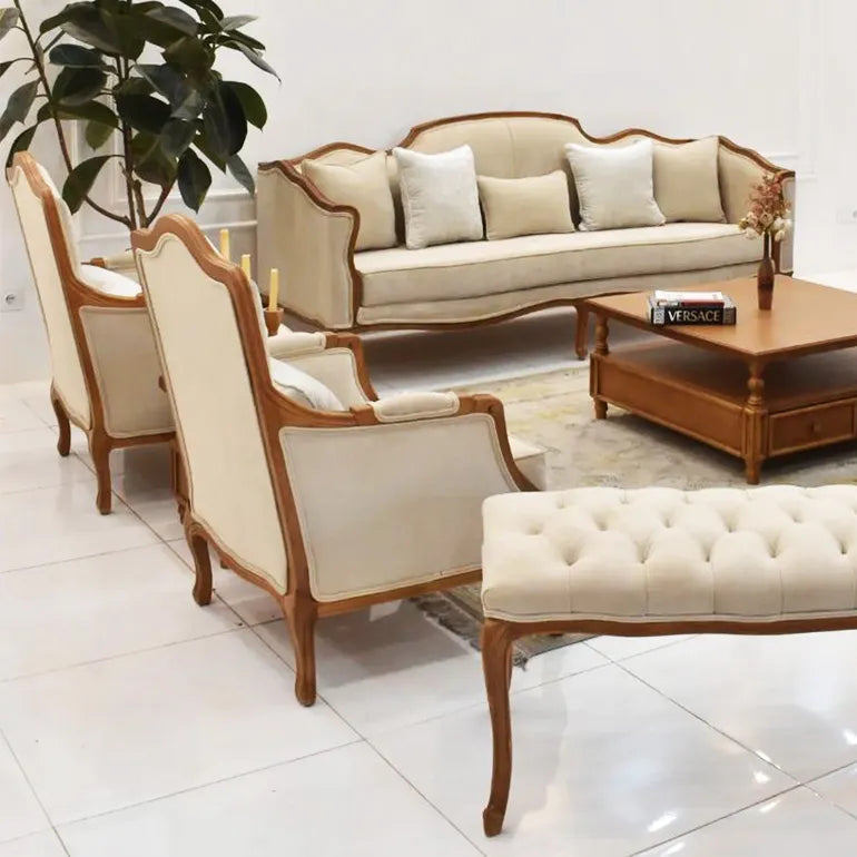 Classic Wooden Sofa Set – Elegant Traditional Living Room Design