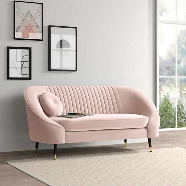 Pink Velvet Fluted Back Loveseat | Modern Two-Seater Sofa
