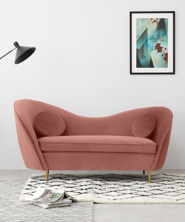 Pink Velvet Curved Arm Loveseat | Modern Two-Seater Sofa
