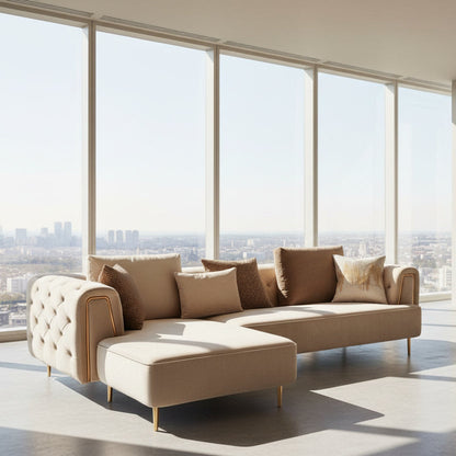 Modern L-Shaped Sectional Sofa | Contemporary Upholstered Corner Sofa with Metal Legs