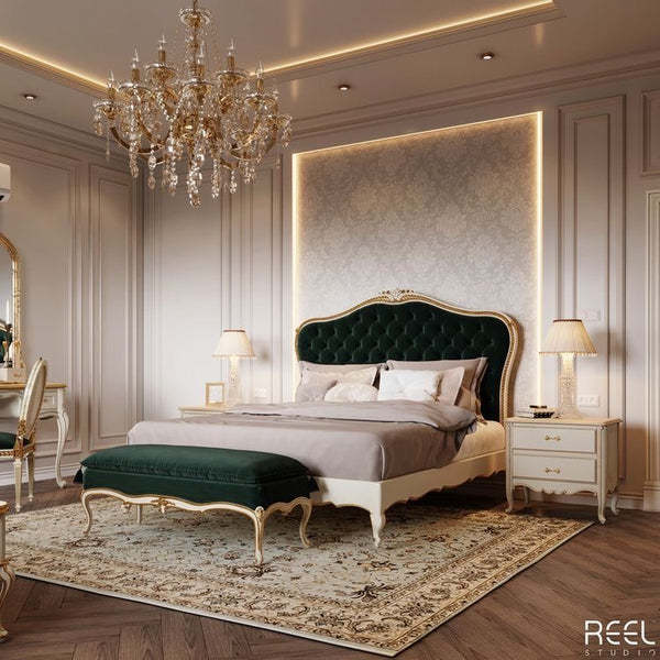 Luxurious Bed with Dark Green Velvet Bed