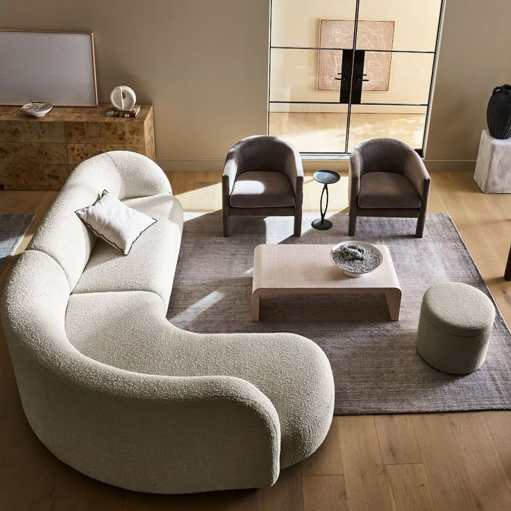 Modern Curved Sectional Sofa – Contemporary Bouclé Upholstery