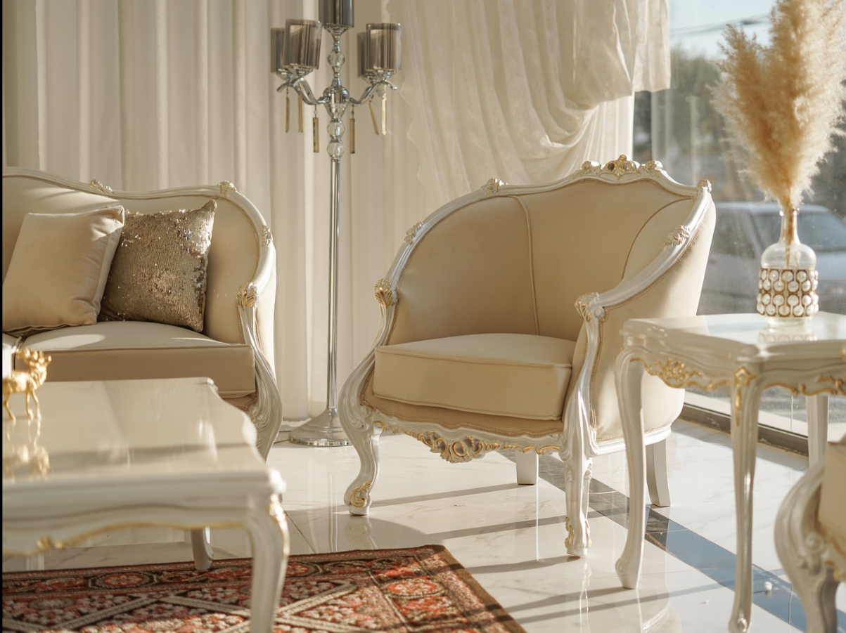 Luxury Classic French Style Sofa Set – Cream Upholstery with Hand-Carved Gold Detailing