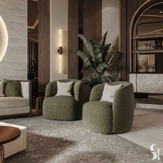 Modern Fabric Sofa Set with Olive Green Accents – Contemporary Luxury Design