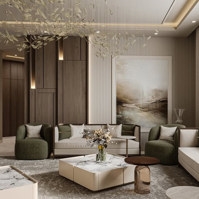 Modern Fabric Sofa Set with Olive Green Accents – Contemporary Luxury Design