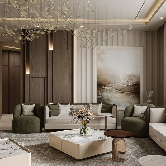 Modern Fabric Sofa Set with Olive Green Accents – Contemporary Luxury Design